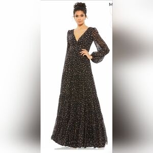 Ieena for Mac Duggal, Peasant Skirt Floral Dress, Black/Brown, MSRP $398